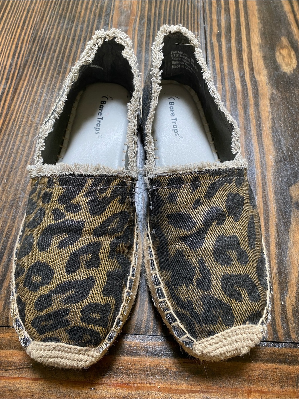 BareTraps Faramund Canvas Leopard Slip-On Flats in Brown and Black
